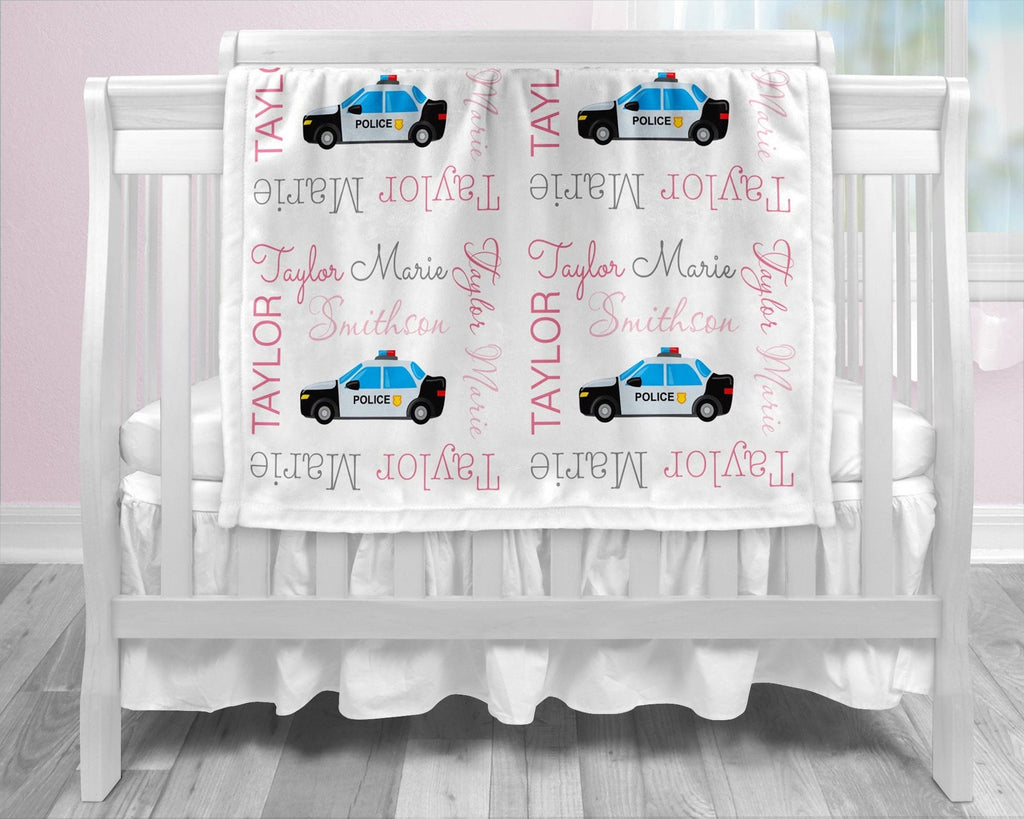 Baby girl police car blanket, police personalized blanket, cop name blanket, police baby gift, cop car personalized blanket, choose color