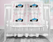 Baby girl police car blanket, police personalized blanket, cop name blanket, police baby gift, cop car personalized blanket, choose color
