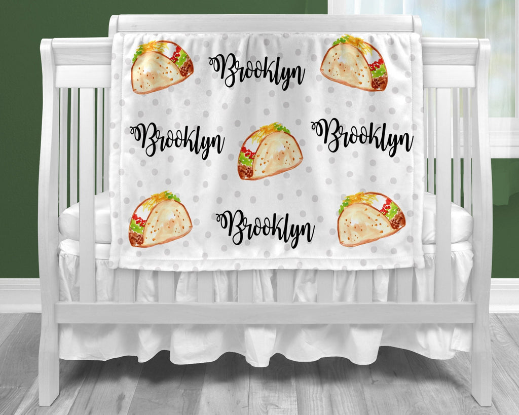 Taco baby blanket, personalized newborn funny baby gift with name, boy or girl, baby taco lover baby, taco swaddle baby (CHOOSE COLORS)