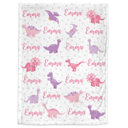 Dinosaur Girl blanket, personalized newborn blanket with name, dinosaur gift, pink dinosaur nursery blanket