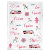 Pink girl fire truck blanket, firefighter personalized blanket, fireman name blanket, firetruck baby gift, personalized swaddle name blanket