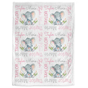 Polka dot ear elephant baby blanket, personalized elephant newborn gift, pink elephant swaddle blanket with name, pink and gray elephants
