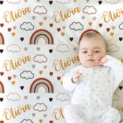 Boho rainbow newborn baby blanket, personalized rainbow name blanket, personalized earth tones rainbow neutral baby gift, baby boy or girls