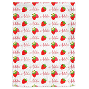 Personalized strawberry baby blanket, newborn strawberries girl blanket with name, strawberries theme swaddle baby gift, (CHOOSE COLORS)
