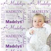 Girl dragonfly baby blanket, dragonflies name blanket, personalized baby gift with dragonflies, newborn dragonfly swaddle blanket
