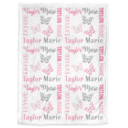 Pink butterfly baby blanket, personalized butterflies girl blanket with name, newborn butterfly swaddle, butterfly baby gift (CHOOSE COLORS)