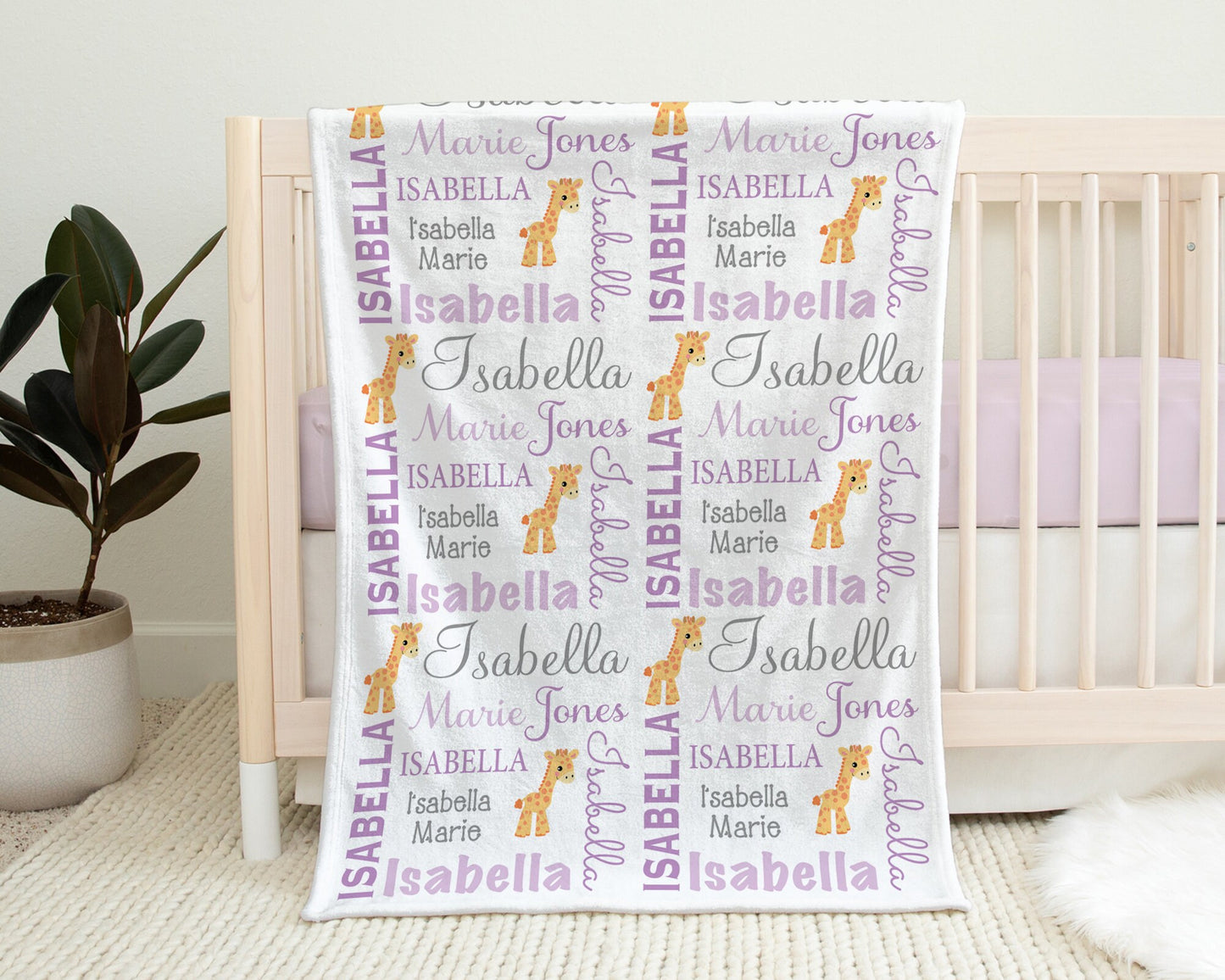 Personalized Giraffe Baby Name Blanket Girl