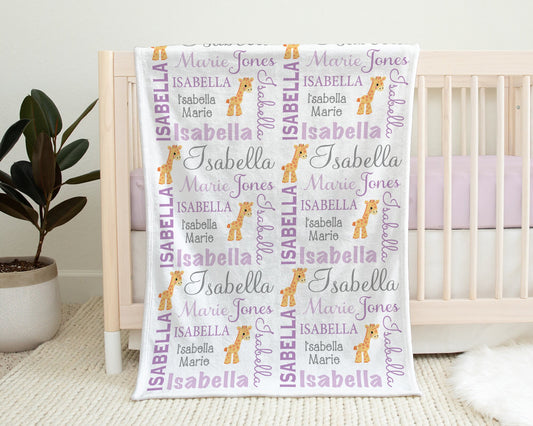 Personalized Giraffe Baby Name Blanket Girl