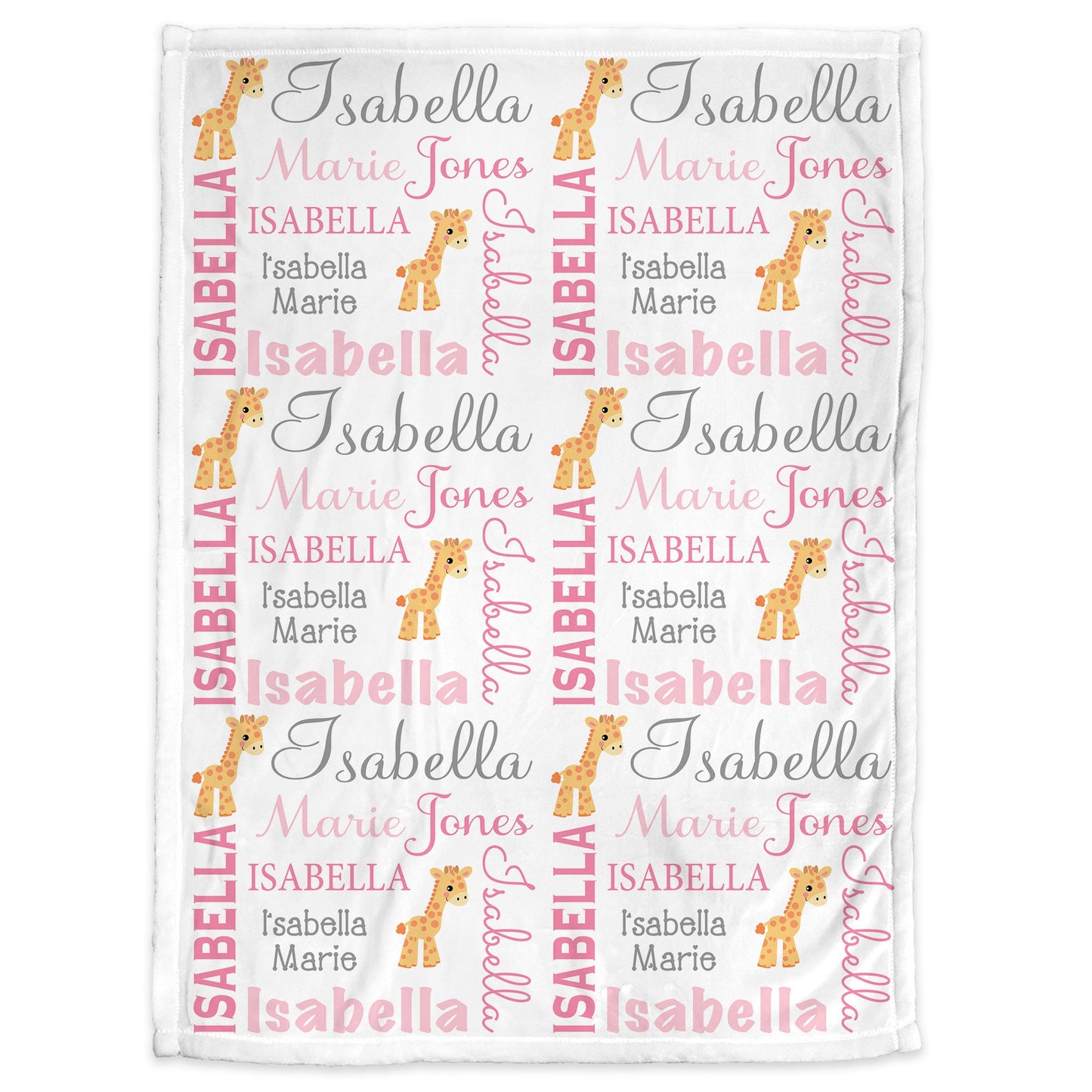 Giraffe baby girls name blanket, giraffes personalized newborn blanket, pink giraffe baby gift, girl or boy, giraffe nursery (CHOOSE COLORS)
