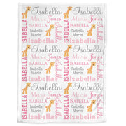Giraffe baby girls name blanket, giraffes personalized newborn blanket, pink giraffe baby gift, girl or boy, giraffe nursery (CHOOSE COLORS)