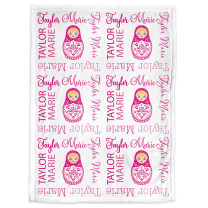 Nesting doll baby girl blanket, personalized matryoshka doll newborn blanket, nesting doll gift, baby swaddle with dolls (CHOOSE COLORS)
