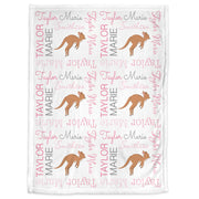 Personalized kangaroo baby blanket, newborn girl kangaroo blanket with name, pink kangaroo baby gift, pink kangaroo swaddle  (CHOOSE COLORS)