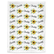 Sunflowers floral baby blanket, personalized sunflower newborn name blanket, flowers baby gift, sunflower swaddle with script name