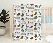 Baby boy dinosaur name blanket, dino newborn blanket, tyrannosaurs, stegosaurus, personalized dinosaur baby gift, newborn nursery, swaddle