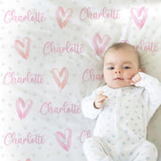 Valentines Day baby boy blanket, hearts in blue, baby boy gift, personalized cuddle security blanket, newborn, swaddle