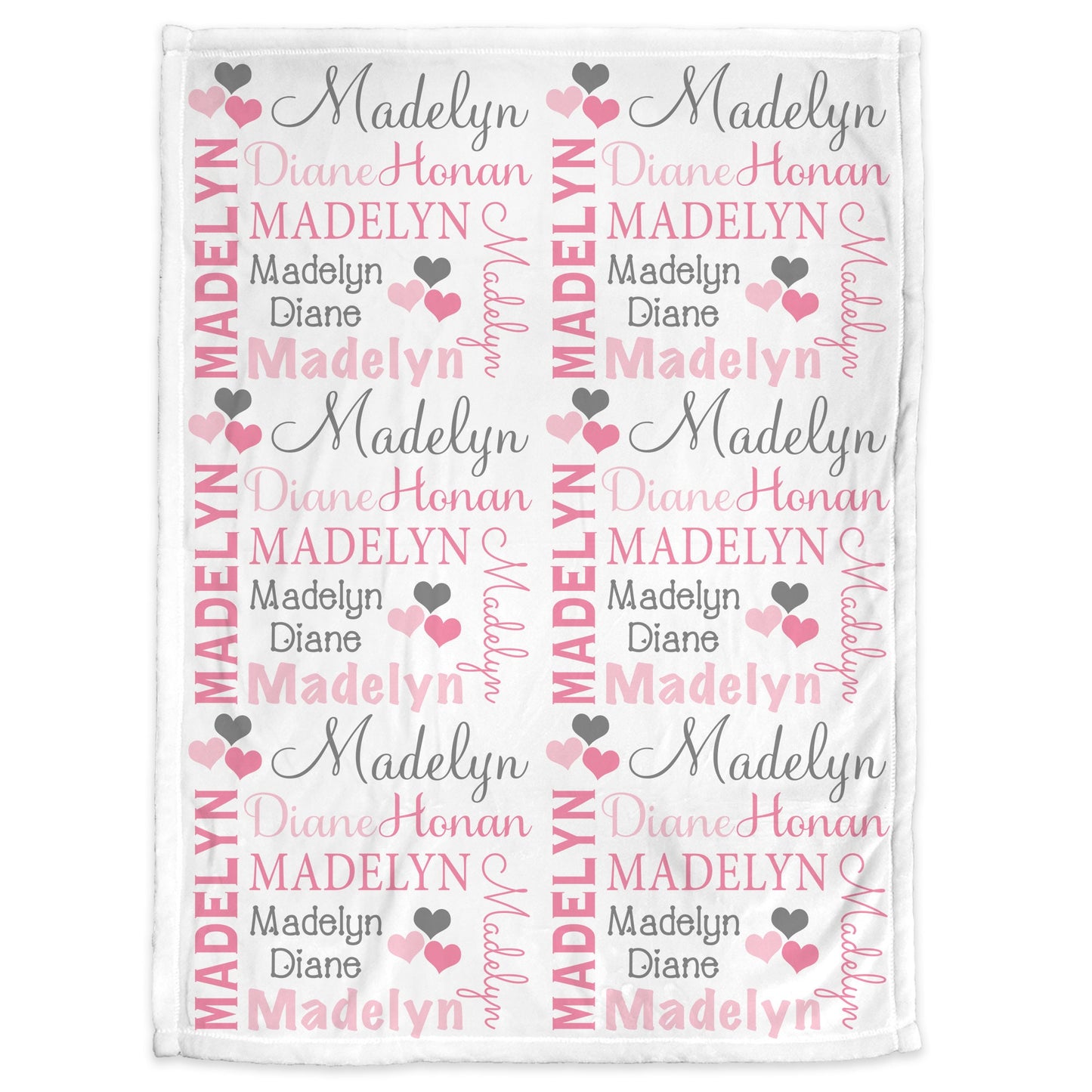 Valentines Name Blanket in pink and gray for Baby Girl, personalized baby gift, blanket, baby blanket, personalized blanket, choose colors