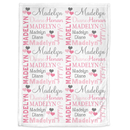 Valentines Name Blanket in pink and gray for Baby Girl, personalized baby gift, blanket, baby blanket, personalized blanket, choose colors