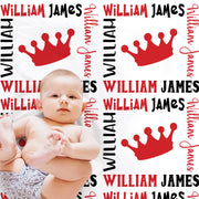 Personalized prince crown blanket, newborn prince baby blanket with name, boys prince baby gift, crown boys baby swaddle, red and black,