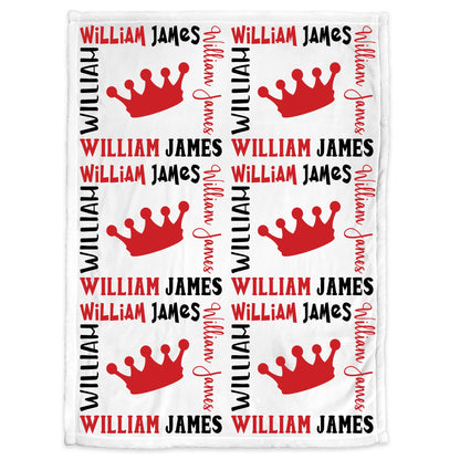 Personalized prince crown blanket, newborn prince baby blanket with name, boys prince baby gift, crown boys baby swaddle, red and black,
