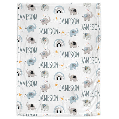 Personalized Boho Elephant baby name blanket