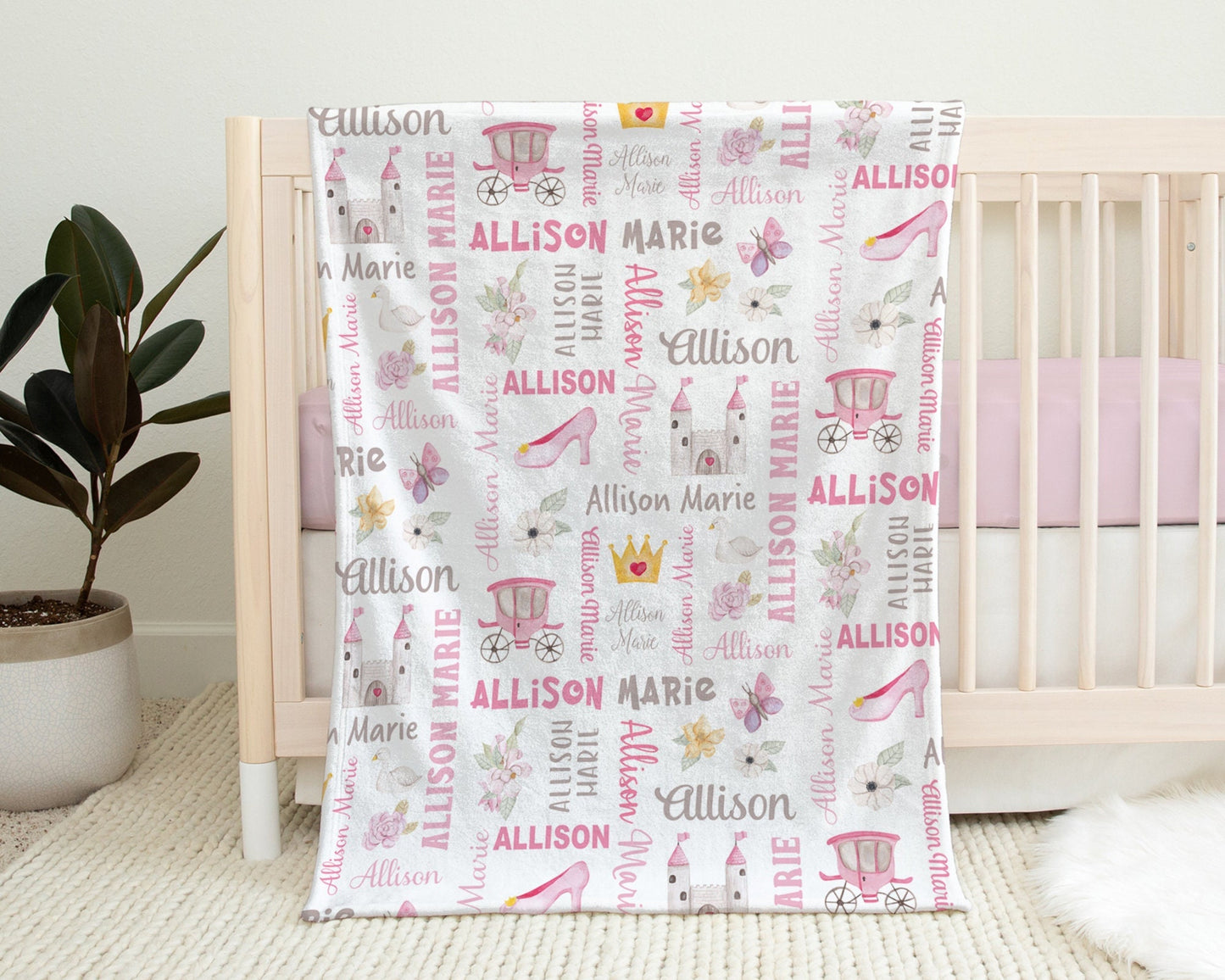 Personalized Princess Baby Name Blanket Girl