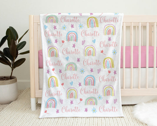 Personalized Boho Rainbow Baby Name Blanket Girl