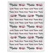 Firetruck baby girls blanket, pink fire fighter personalized name blanket, pink firetruck newborn baby gift, fireman swaddle blanket