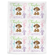 Personalized puppy dog baby blanket, pink puppy theme name blanket for girls or boys, newborn puppy baby gift, puppy swaddle (CHOOSE COLORS)