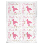 Baby girl wild horses blanket, personalized newborn horse blanket with name, horse theme baby swaddle gift, girls or boys, (CHOOSE COLORS)
