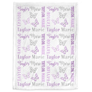 Butterfly baby girl name blanket, newborn purple and gray swaddling blanket, girl personalized blanket, butterflies baby girl gift