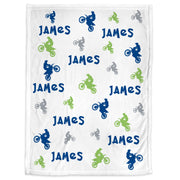 Personalized motocross baby boy blanket, dirt bike newborn name blanket, motorcycle dirt bike baby swaddle, motocross gift, (CHOOSE COLORS)