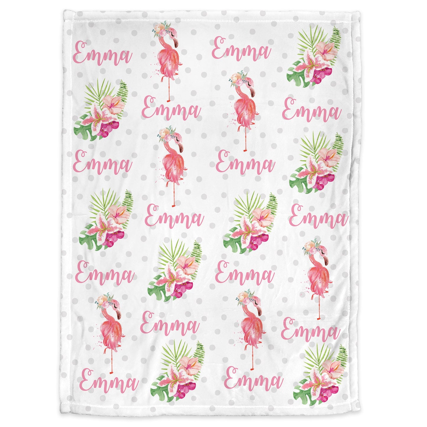 Personalized pink flamingo baby name blanket, floral tropic newborn swaddle blanket, tropical shower gift, tropical baby name blanket