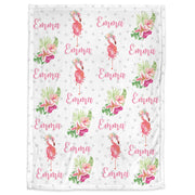 Personalized pink flamingo baby name blanket, floral tropic newborn swaddle blanket, tropical shower gift, tropical baby name blanket