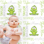 Frog baby boys blanket with name, personalized froggie newborn blanket, frog theme baby gift, frog swaddle blanket, baby boy or girl