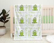 Frog baby boys blanket with name, personalized froggie newborn blanket, frog theme baby gift, frog swaddle blanket, baby boy or girl