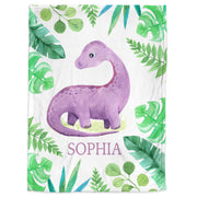 Personalized dinosaur baby blanket, purple dino nebworn name blanket, dinosaur theme baby gift, boy or girls, dinosaur nursery swaddle