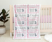 Wolf baby name blanket, personalized girls pink wolf swaddle, newborn wolf baby shower gift, cute baby wolf blanket with name (CHOOSE COLOR)
