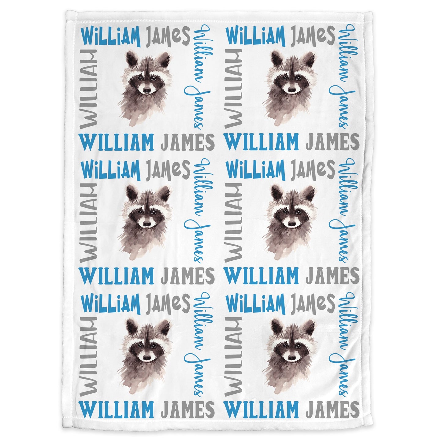 Personalized raccoon baby blanket, newborn baby name blanket with raccoons, raccoon baby boys blanket, cute animal baby boys gift