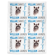 Personalized raccoon baby blanket, newborn baby name blanket with raccoons, raccoon baby boys blanket, cute animal baby boys gift