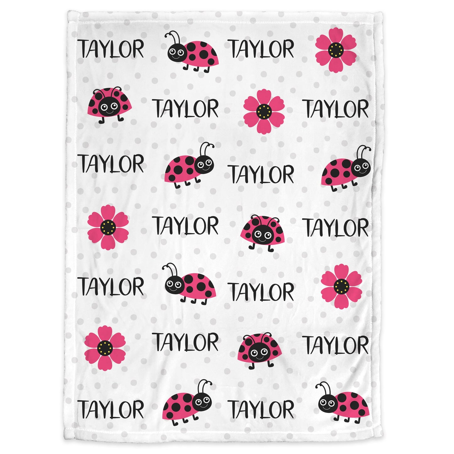 Hot pink and black baby ladybug blanket, personalized newborn girls ladybugs name blanket, ladybugs swaddle, bug baby gift, (CHOOSE COLORS)