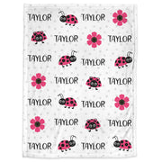 Hot pink and black baby ladybug blanket, personalized newborn girls ladybugs name blanket, ladybugs swaddle, bug baby gift, (CHOOSE COLORS)