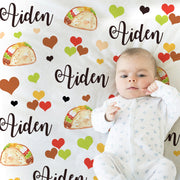 Funny taco baby blanket, cute taco personalized newborn blanket, funny baby gift, unique baby name swaddle, baby boy or girl (CHOOSE COLORS)