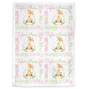 Personalized giraffe baby girl blanket, newborn giraffe girls swaddle blanket, pink and mint giraffe baby gift, boy or girl, (CHOOSE COLORS)