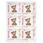 Personalized teddy bear baby blanket, newborn stuffed bear blanket with name, girls teddy bear baby swaddle, bear baby gift (CHOOSE COLORS)