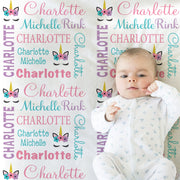 Newborn unicorn baby girl blanket, personalized unicorn lashes name blanket, unicorn baby swaddle, unicorn head baby gift, (CHOOSE COLORS)