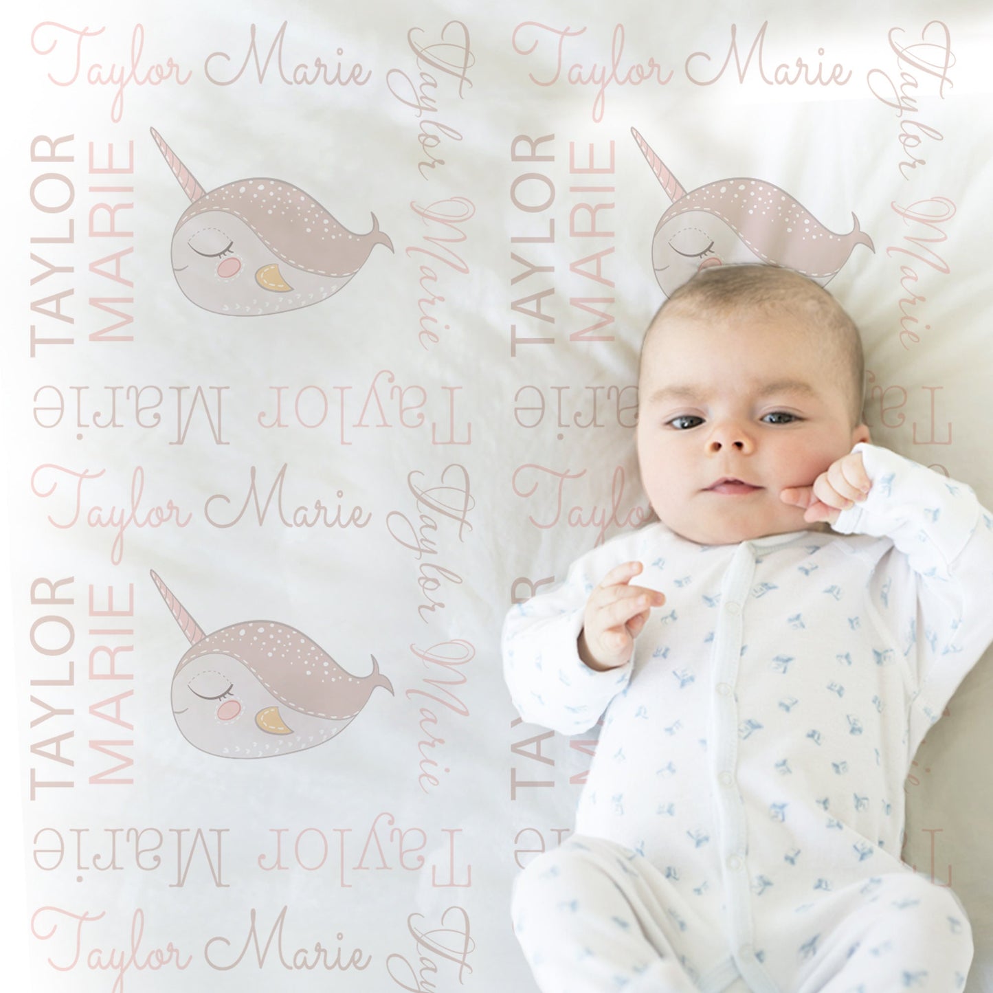 Narwhal baby blanket, personalized narwhal newborn name blanket, ocean narwhal baby swaddle, narwhal theme boy or girls gift, CHOOSE COLORS