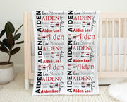 Personalized arrow baby boy blanket, feather boho newborn blanket, red and black baby boy swaddle, feather arrow baby gift (CHOOSE COLORS)