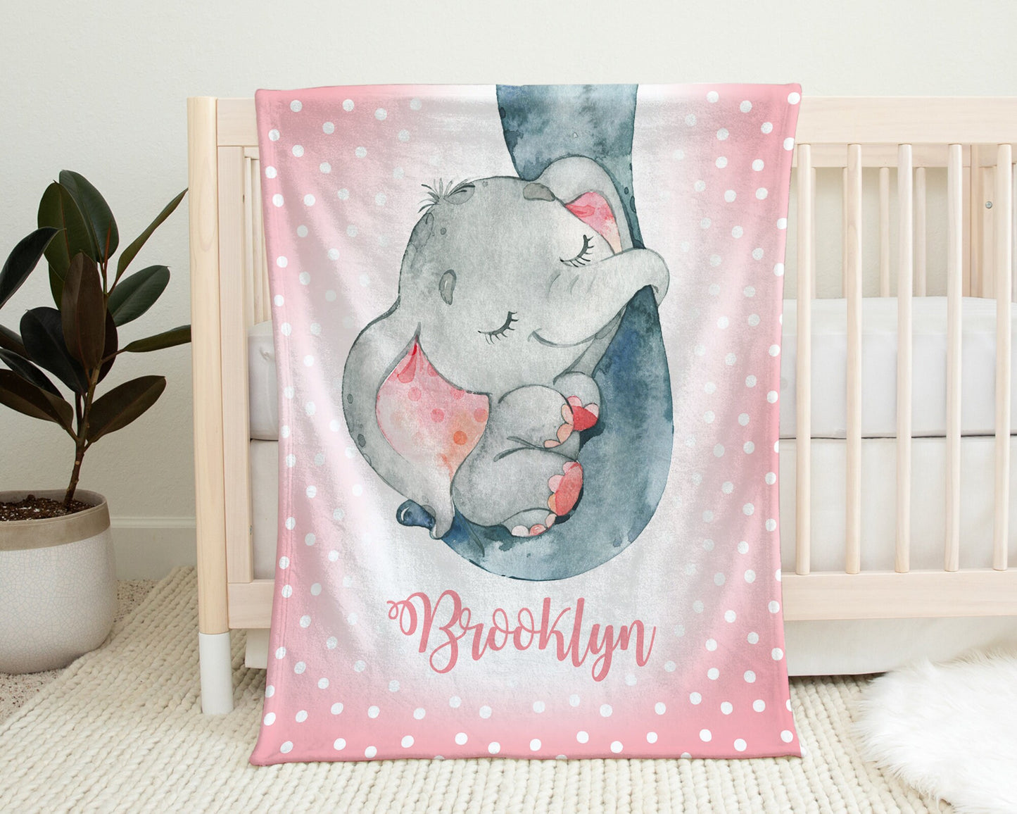 Personalized Baby Elephant Baby Name Blanket Girl