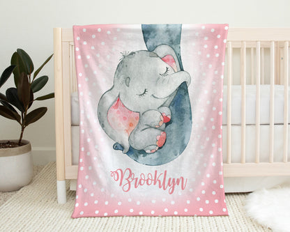 Personalized Baby Elephant Baby Name Blanket Girl