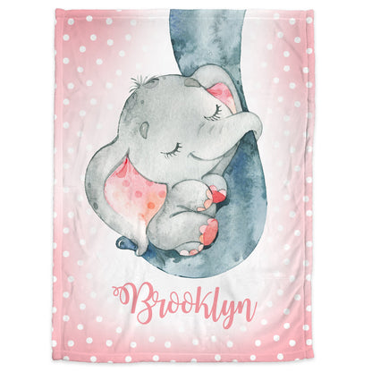 Personalized Baby Elephant Baby Name Blanket Girl